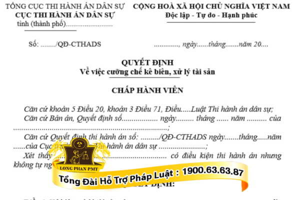 Mẫu quyết định cưỡng chế kê biên thi hành án đối với tài sản là bất động sản