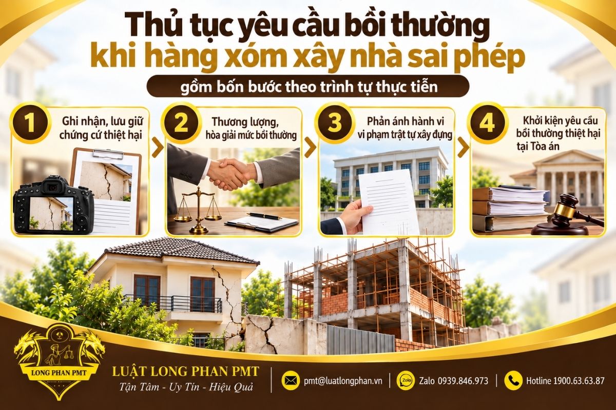 Thủ tục yêu cầu bồi thường gồm thu thập chứng cứ, thương lượng, phản ánh và khởi kiện.