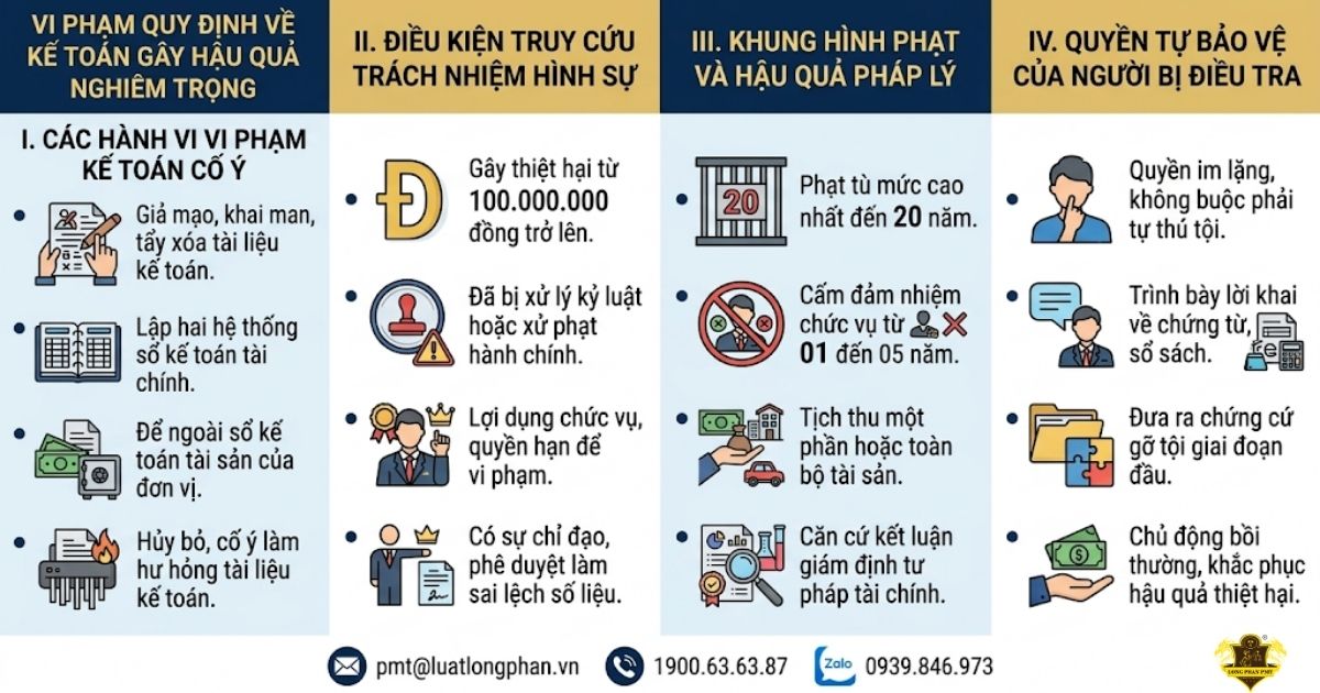 So sánh tiêu chí phân biệt vi phạm kế toán hình sự với sai sót nghiệp vụ hành chính thông thường.