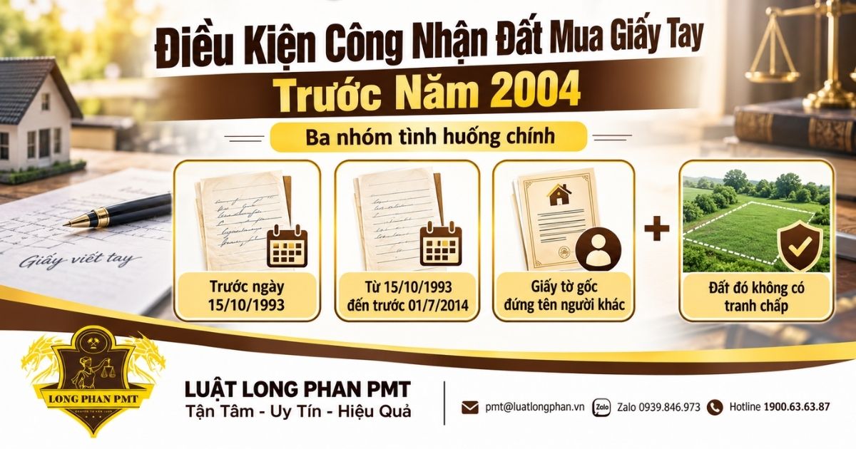 Điều kiện công nhận đất mua giấy tay trước năm 2004 theo thời điểm giao dịch và tình trạng giấy tờ.