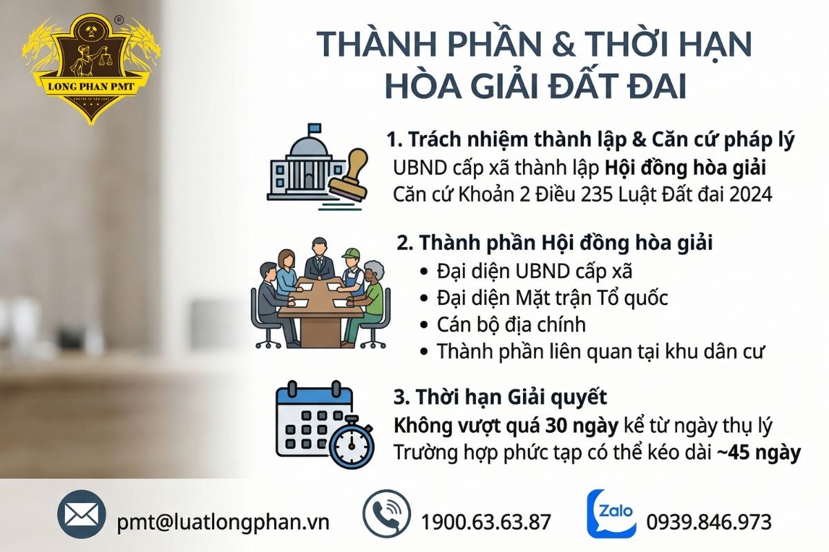 Thành phần Hội đồng hòa giải và thời hạn giải quyết tranh chấp đất đai hiện nay.