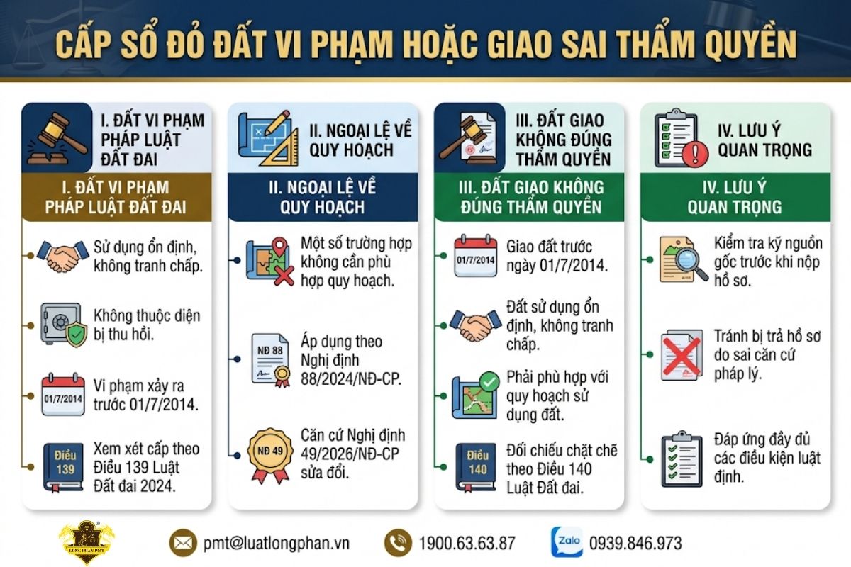 Quy định cấp sổ đỏ cho đất vi phạm pháp luật hoặc giao không đúng thẩm quyền.