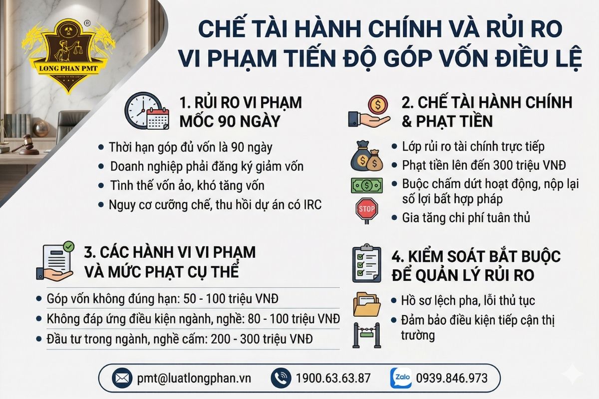Các chế tài hành chính và rủi ro vi phạm tiến độ góp vốn điều lệ doanh nghiệp