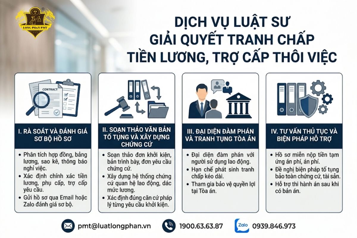 Dịch vụ luật sư giải quyết tranh chấp tiền lương, trợ cấp thôi việc bảo vệ quyền lợi người lao động