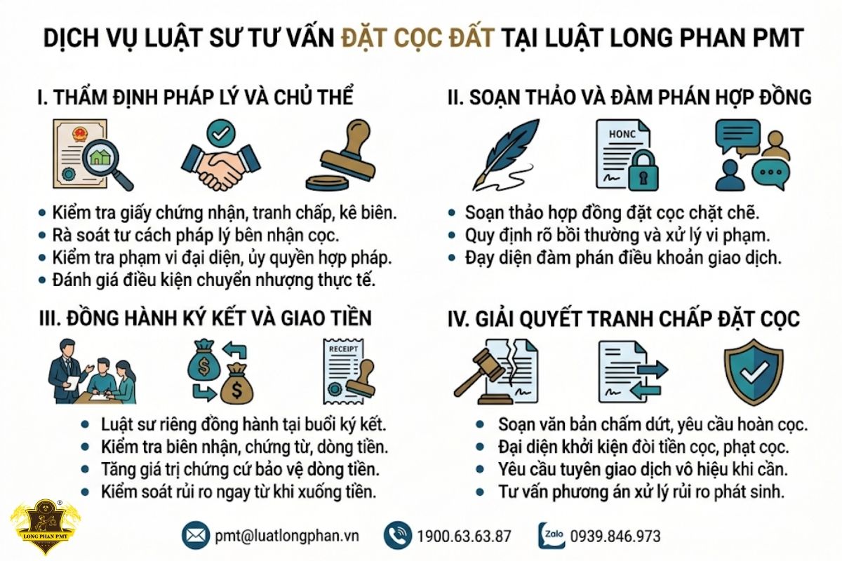 Dịch vụ luật sư tư vấn phòng ngừa rủi ro hợp đồng đặt cọc đất tại Long Phan PMT.