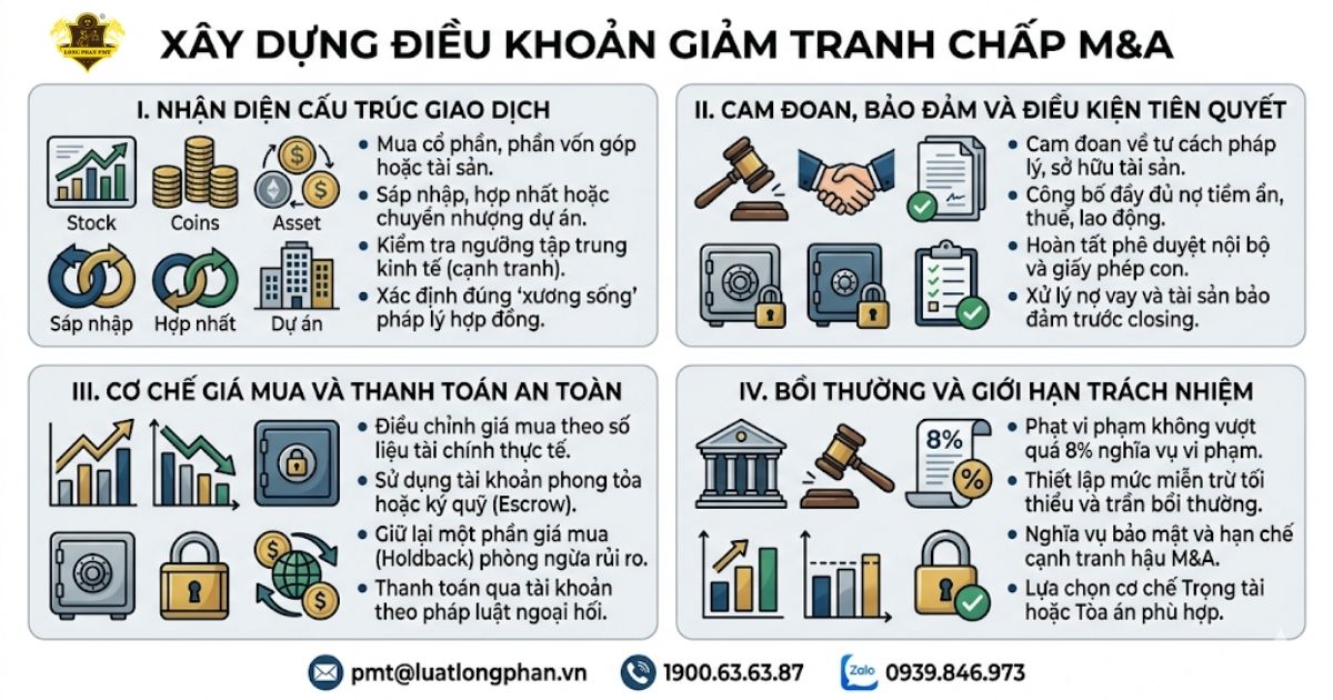 Các nhóm điều khoản quan trọng giúp giảm thiểu rủi ro tranh chấp M&A.