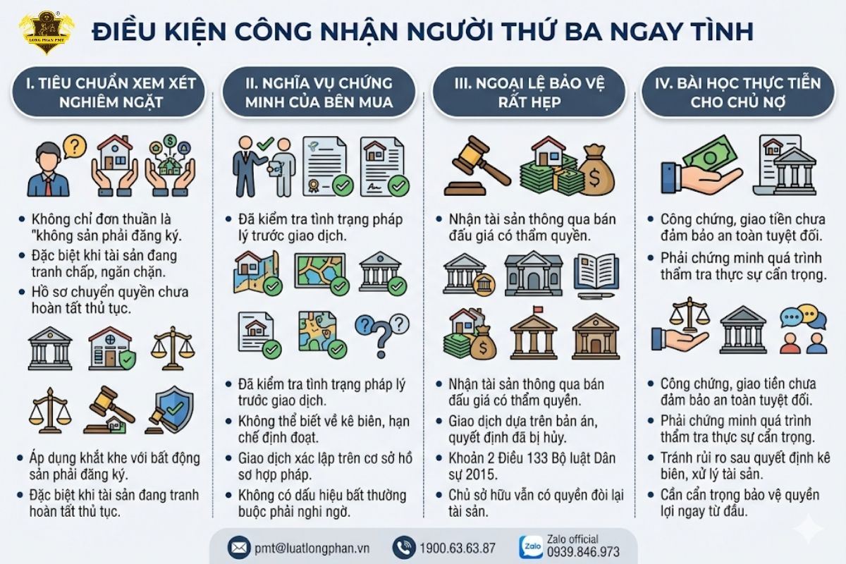 Tiêu chuẩn khắt khe để được công nhận tư cách người thứ ba ngay tình trong giao dịch nhà đất.