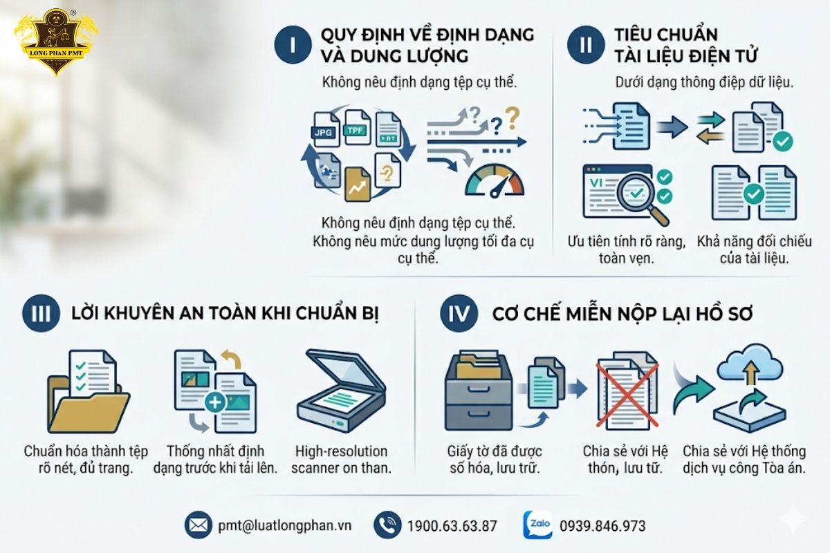 Quy định tài liệu chứng cứ đính kèm đơn khởi kiện online phải scan định dạng và dung lượng tối đa bao nhiêu.