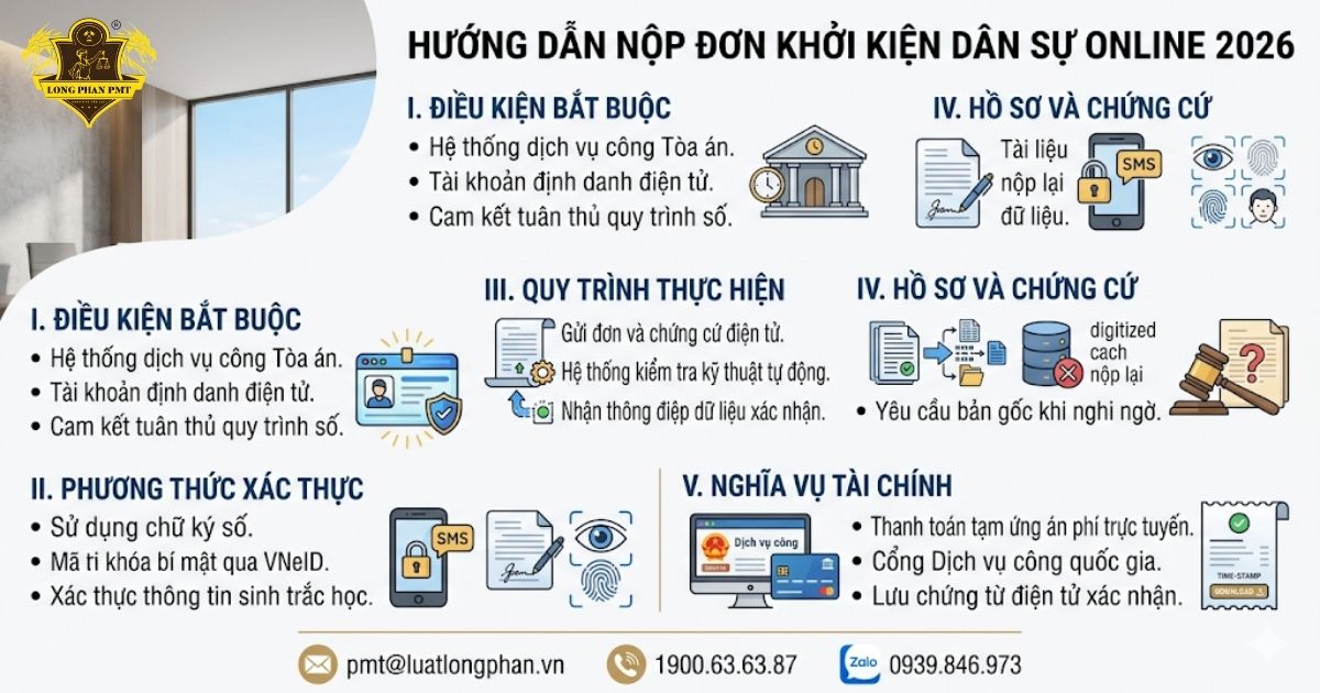 Hướng dẫn chi tiết hồ sơ và thủ tục nộp đơn khởi kiện dân sự online chuẩn năm 2026 qua hệ thống tòa án.