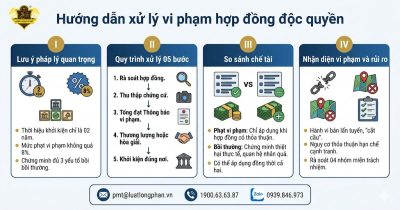 Biểu đồ tổng quan hướng dẫn cách xử lý vi phạm hợp đồng độc quyền từ Long Phan PMT.
