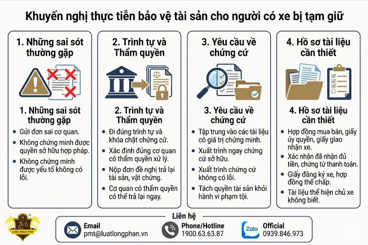 Khuyến nghị thực tiễn bảo vệ tài sản cho người có xe bị tạm giữ.
