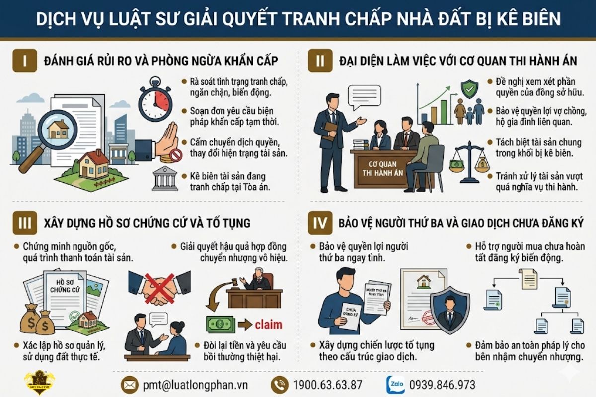Dịch vụ luật sư chuyên sâu giải quyết tranh chấp nhà đất bị kê biên thi hành án.