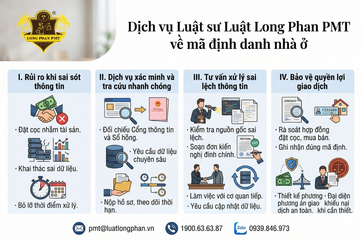 Luật sư Luật Long Phan PMT hỗ trợ xác minh pháp lý và tra cứu mã định danh nhà ở.