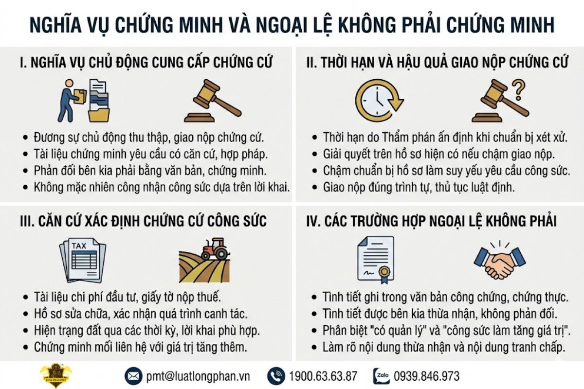 Quy định về nghĩa vụ chứng minh và các ngoại lệ không phải chứng minh trong tố tụng.