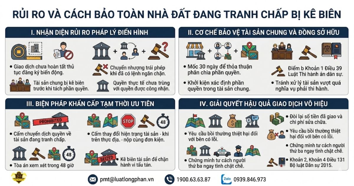 Các rủi ro và giải pháp bảo toàn quyền lợi khi nhà đất đang tranh chấp bị kê biên.