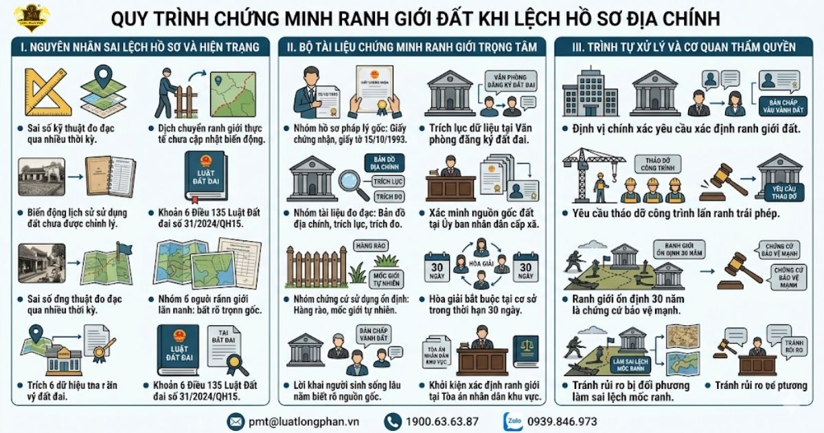 Quy trình chi tiết các bước chứng minh ranh giới đất khi lệch hồ sơ địa chính.