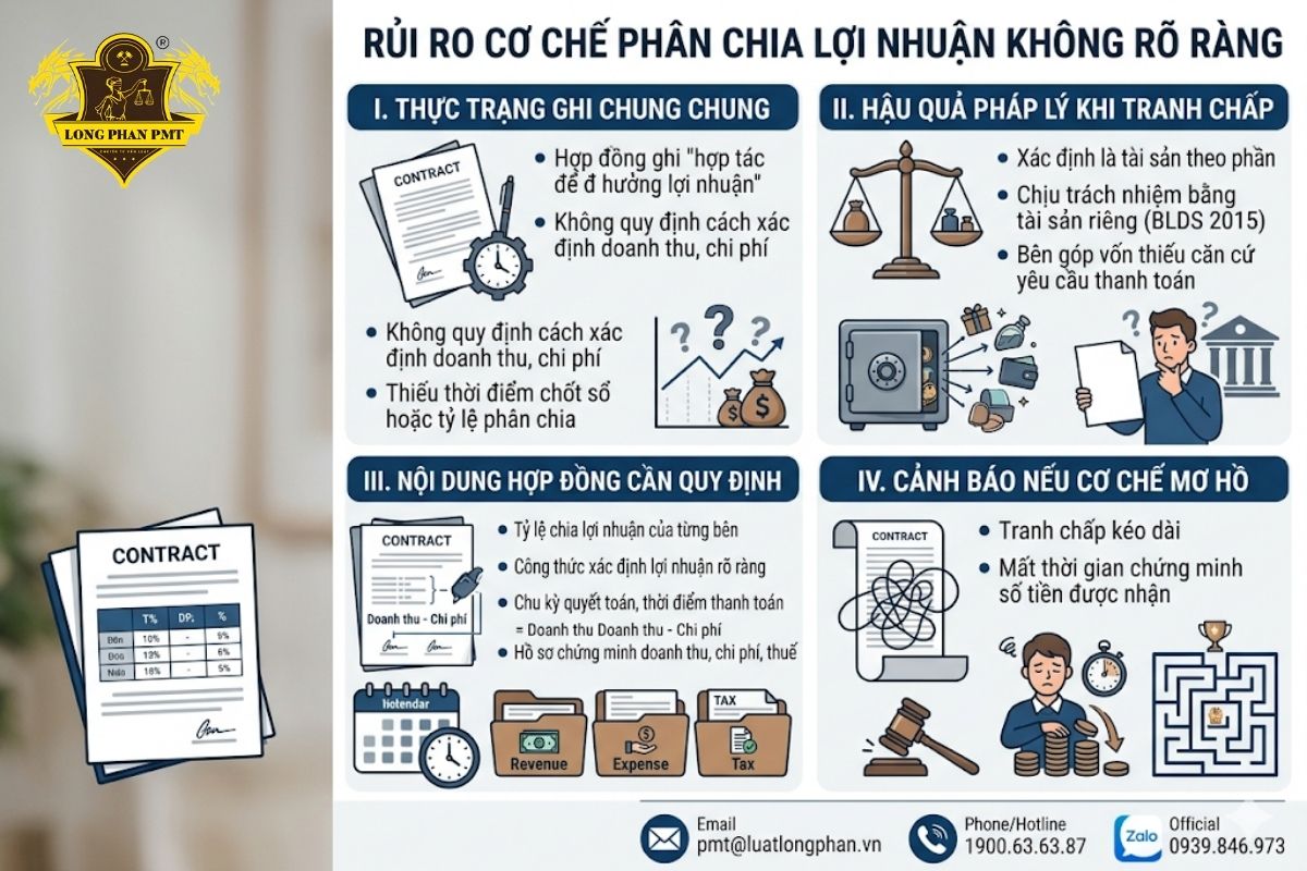 Phân tích rủi ro cơ chế phân chia lợi nhuận không rõ ràng trong hợp đồng đầu tư bất động sản.