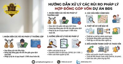 Infographic tổng quan về các rủi ro pháp lý hợp đồng góp vốn dự án BĐS và cách xử lý.