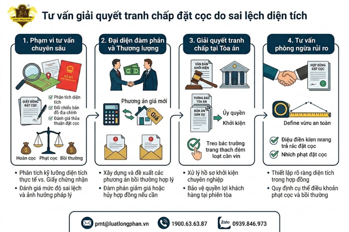 Tư vấn giải quyết tranh chấp đặt cọc do sai số diện tích tại Luật Long Phan PMT.