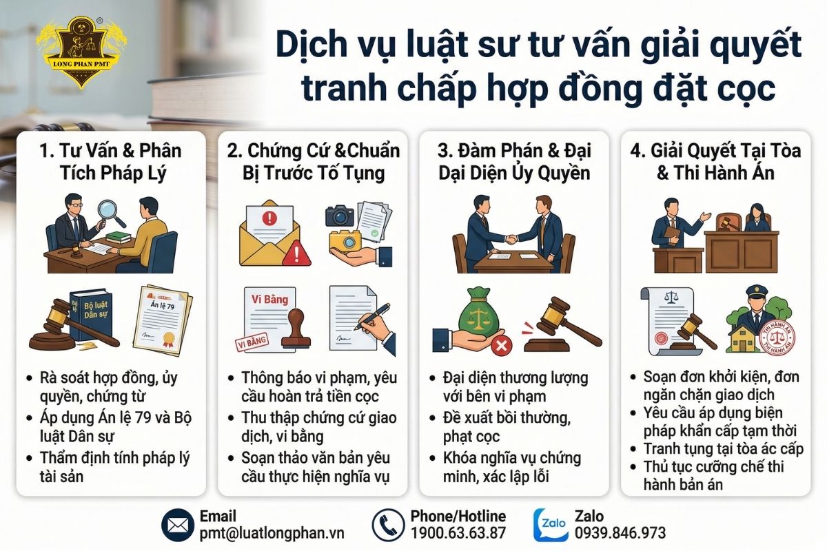 Quy trình dịch vụ luật sư tư vấn giải quyết tranh chấp hợp đồng đặt cọc tại Luật Long Phan PMT