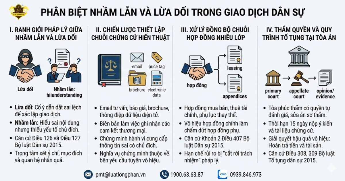 Quy định pháp luật về việc phân biệt nhầm lẫn và lừa dối khi yêu cầu tuyên vô hiệu giao dịch dân sự.