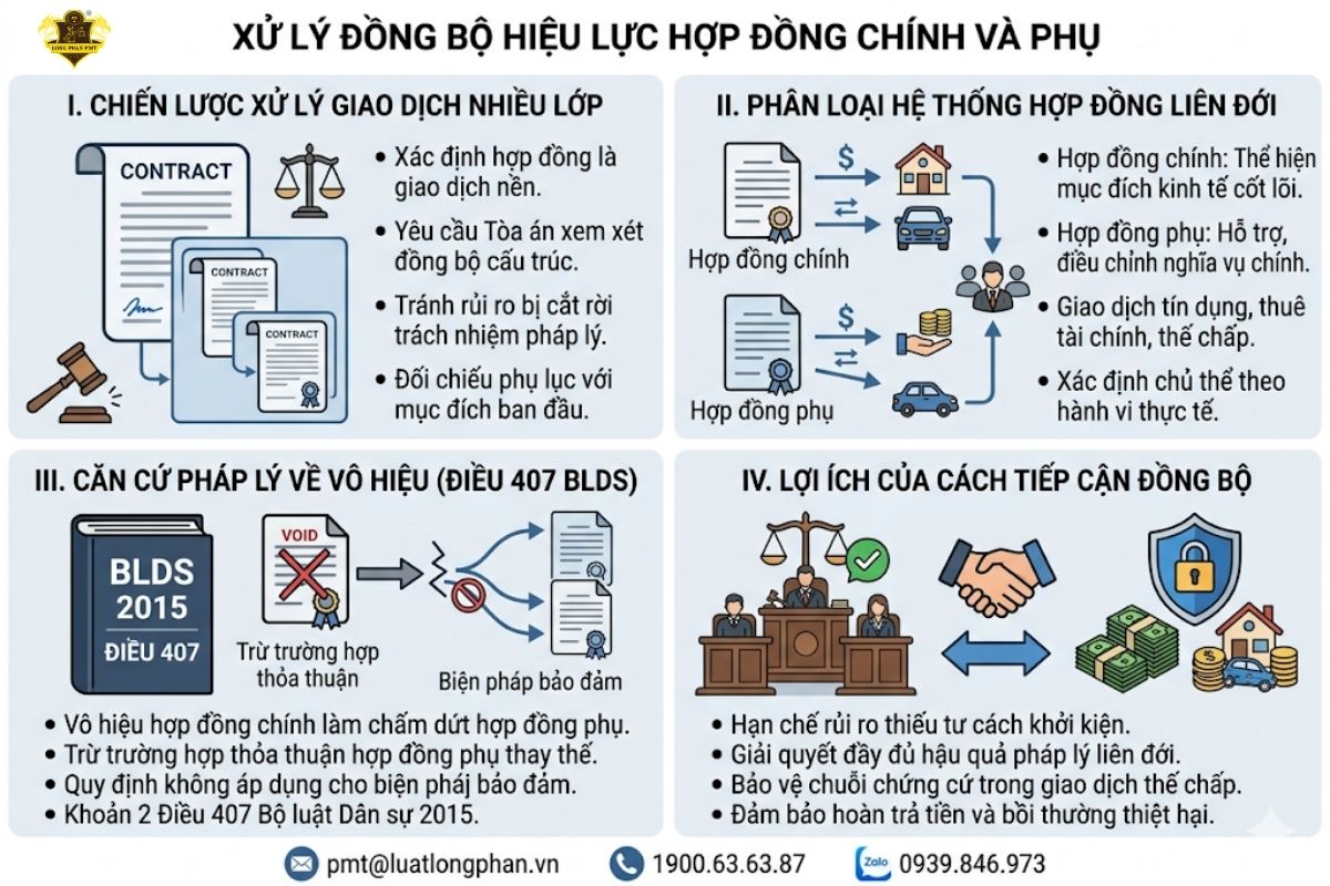  Xử lý đồng bộ hiệu lực giữa hợp đồng chính và các hợp đồng phụ trong giao dịch nhiều lớp.