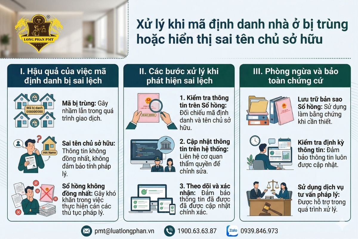 Các bước xử lý khi mã định danh nhà ở bị trùng hoặc hiển thị sai tên chủ sở hữu.