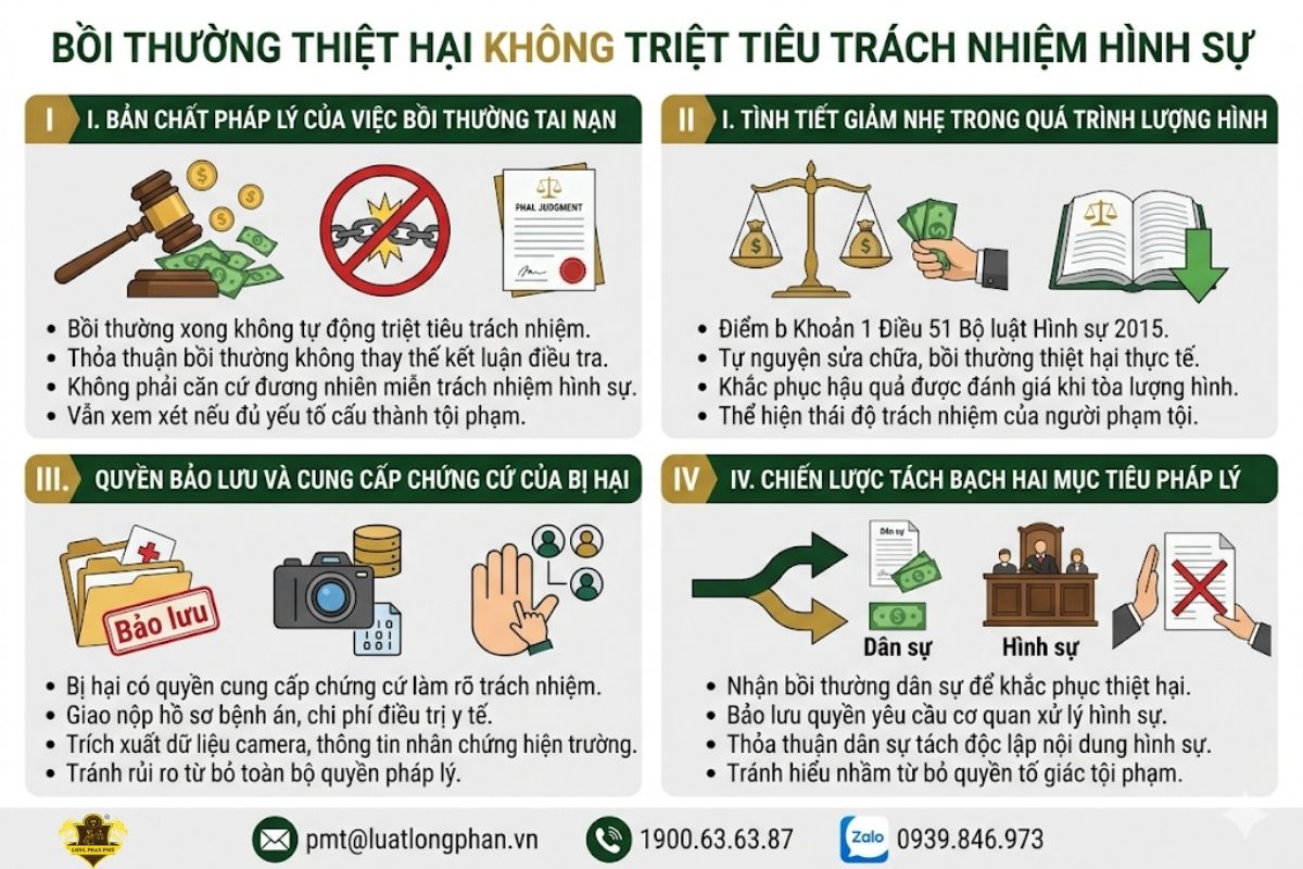 Nguyên tắc pháp lý về việc bồi thường thiệt hại tai nạn giao thông không xóa trách nhiệm hình sự.