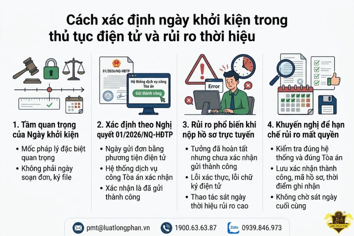 hướng dẫn cách xác định ngày khởi kiện điện tử chính xác và nhận diện các rủi ro thời hiệu.