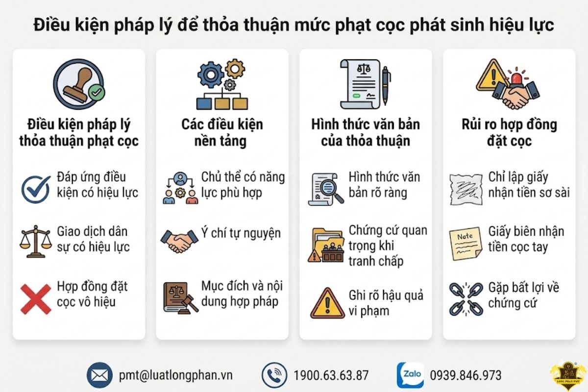 Các điều kiện pháp lý để thỏa thuận mức phạt cọc phát sinh hiệu lực.