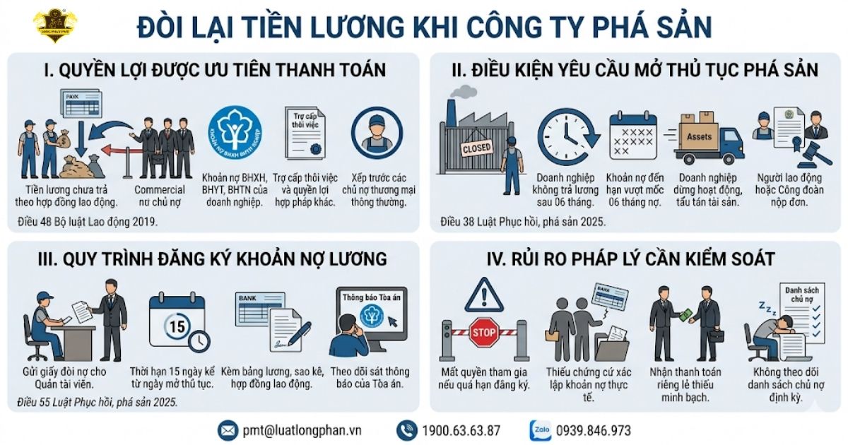 Hướng dẫn các bước đòi lương khi công ty phá sản và thứ tự ưu tiên thanh toán.