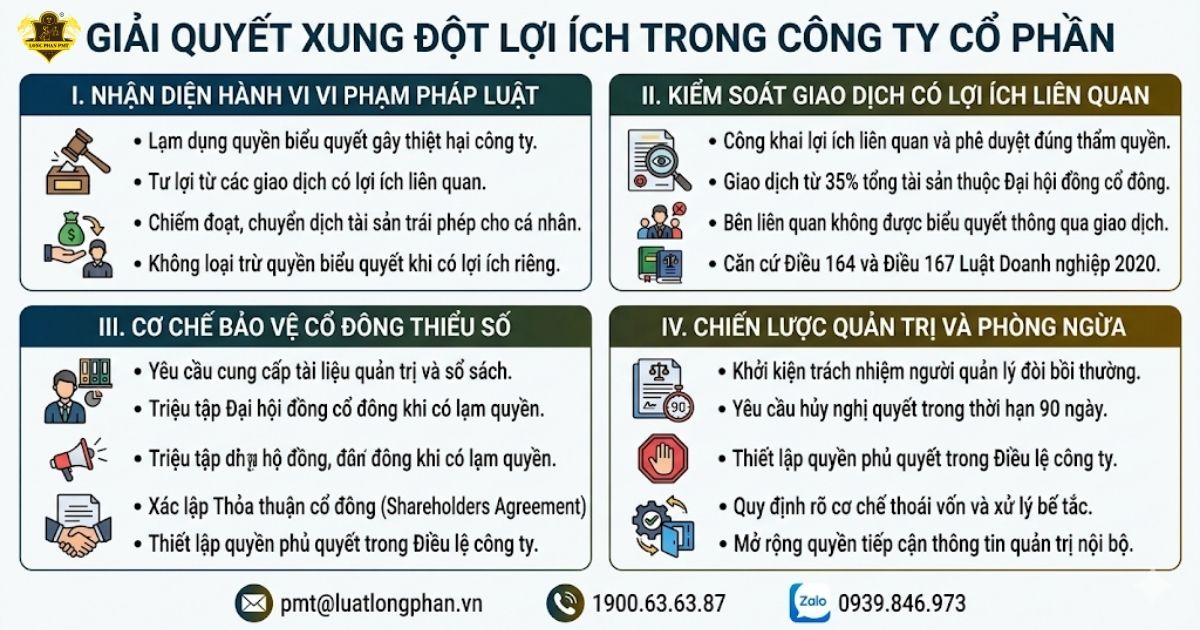 Tổng hợp các giải pháp và cơ chế pháp lý để giải quyết xung đột lợi ích cổ đông.