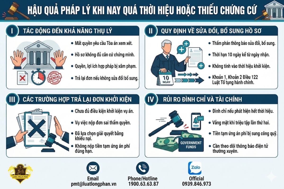 Hậu quả pháp lý khi nộp hồ sơ khởi kiện hành chính thiếu chứng cứ hoặc quá thời hiệu.