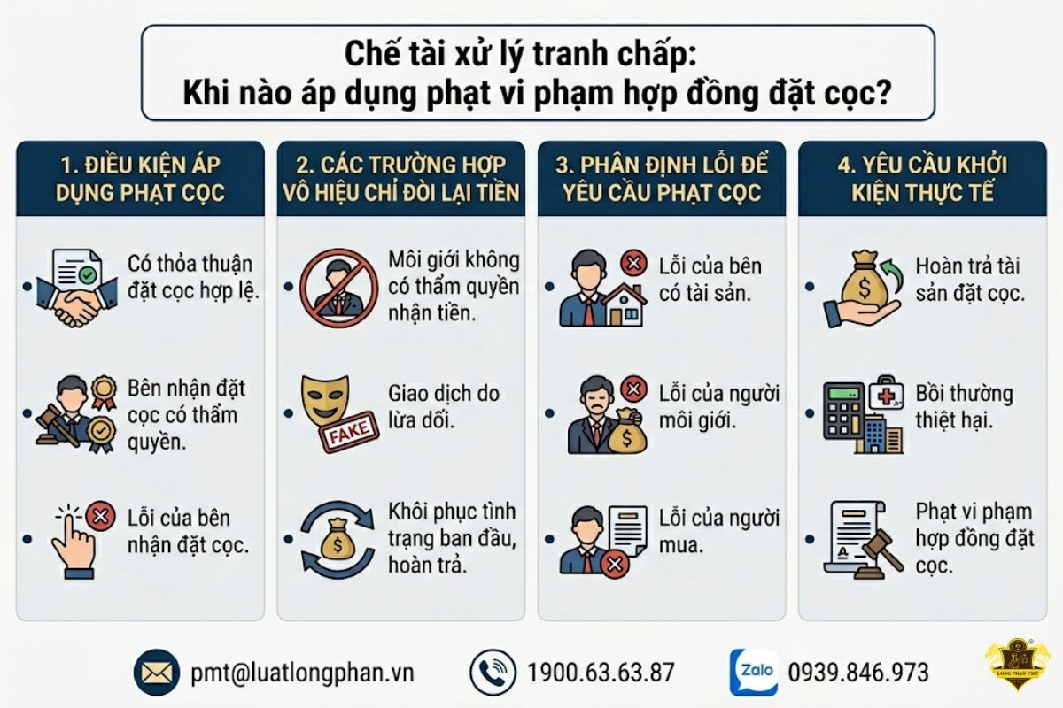 hướng dẫn điều kiện và trường hợp áp dụng phạt vi phạm hợp đồng đặt cọc.