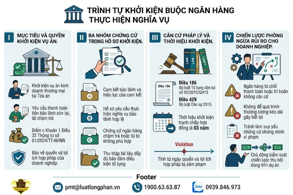 Trình tự khởi kiện vụ án kinh doanh thương mại buộc ngân hàng thực hiện nghĩa vụ bảo lãnh độc lập.