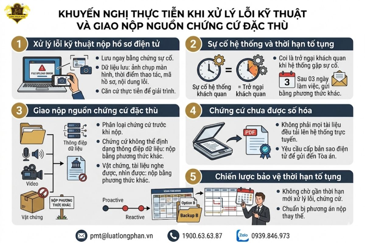 khuyến nghị thực tiễn khi xử lý lỗi kỹ thuật và giao nộp nguồn chứng cứ đặc thù.