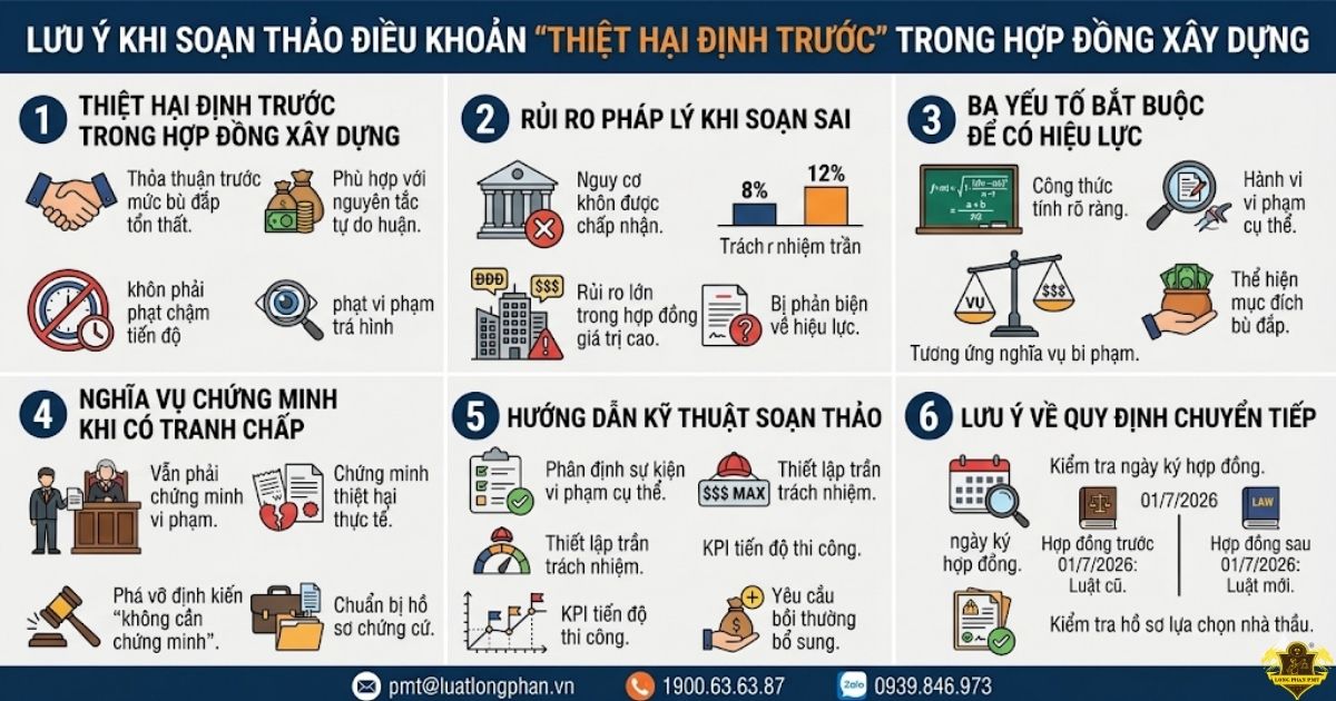 hướng dẫn lưu ý khi soạn thảo điều khoản “thiệt hại định trước” trong hợp đồng xây dựng hiệu quả. 