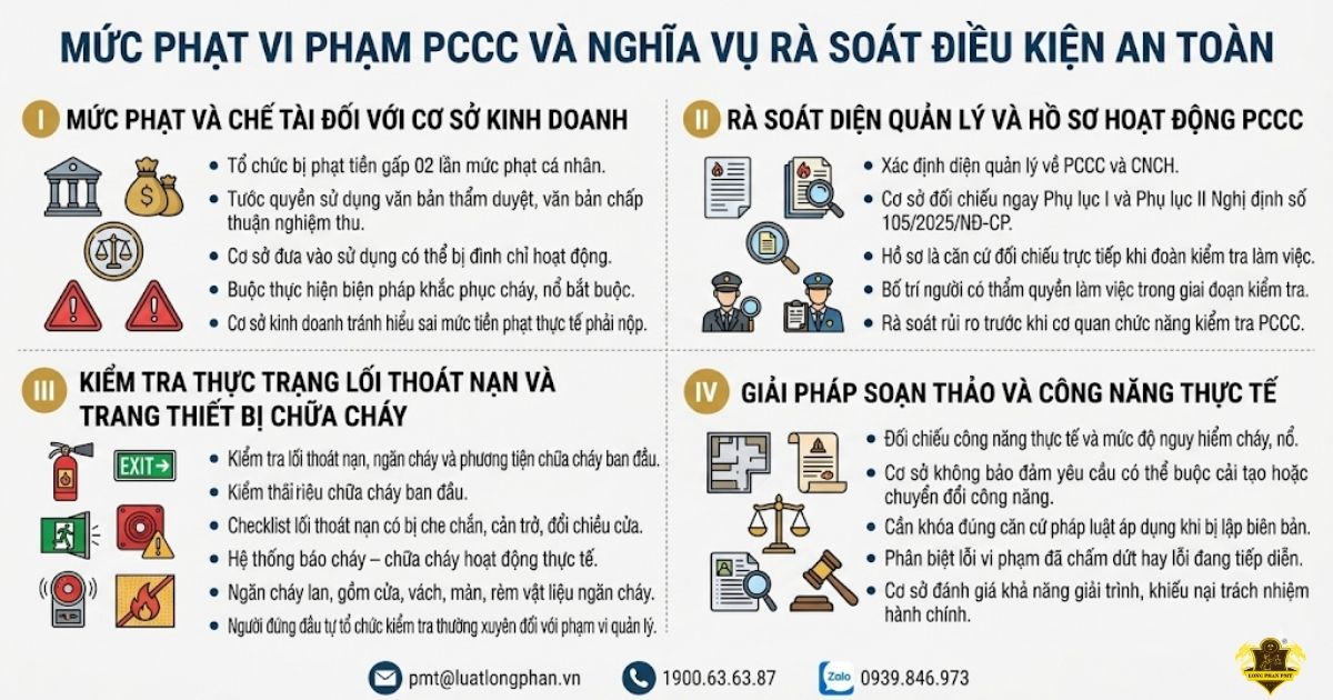 Mức phạt vi phạm PCCC và nghĩa vụ rà soát điều kiện an toàn cho cơ sở kinh doanh.