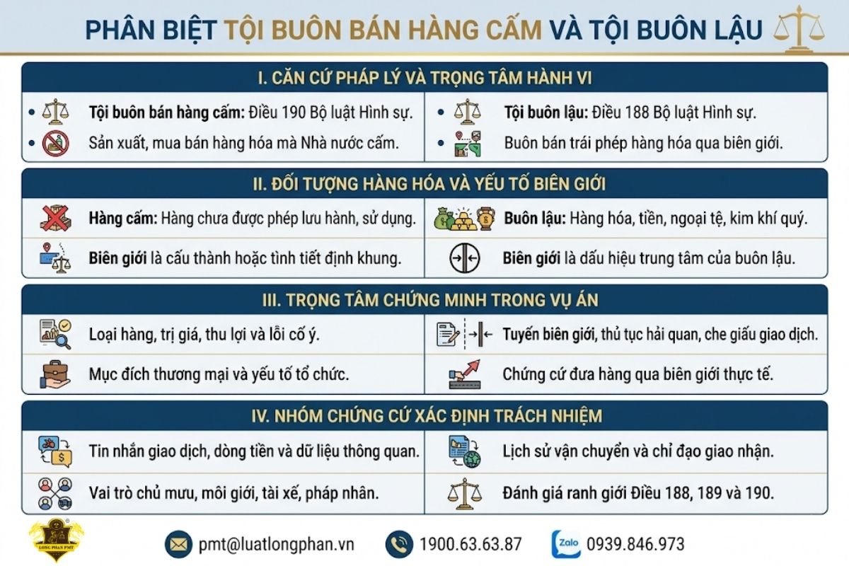 Bảng so sánh phân biệt tội buôn bán hàng cấm và tội buôn lậu theo Bộ luật Hình sự.