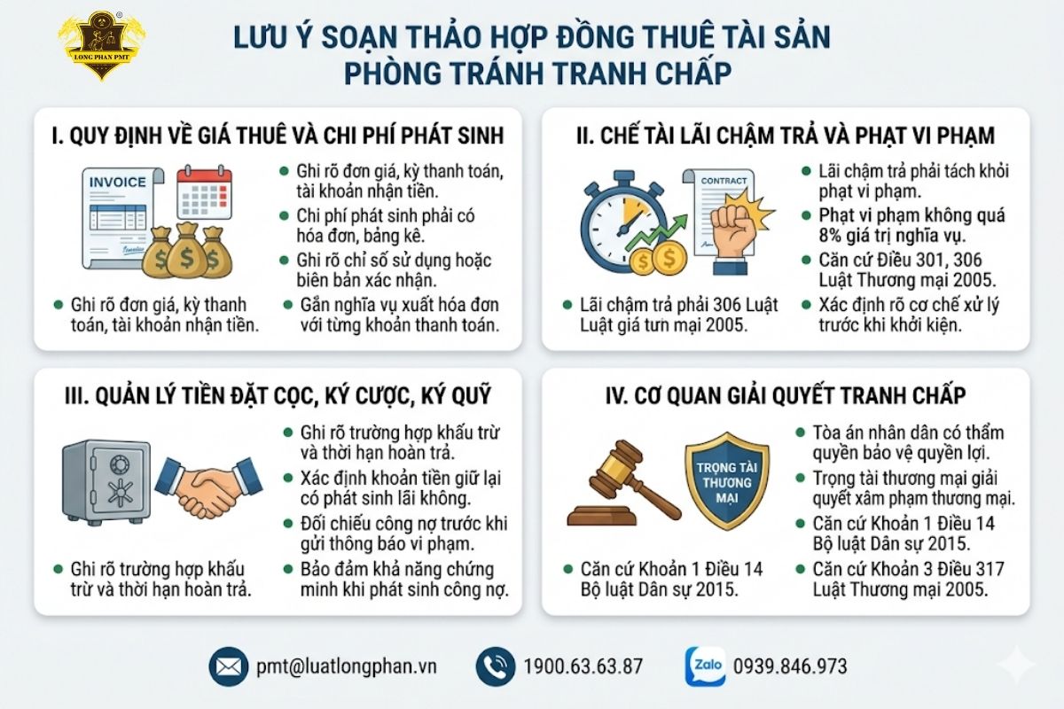 Các điểm cần lưu ý khi soạn thảo điều khoản để phòng tránh tranh chấp hợp đồng thuê.