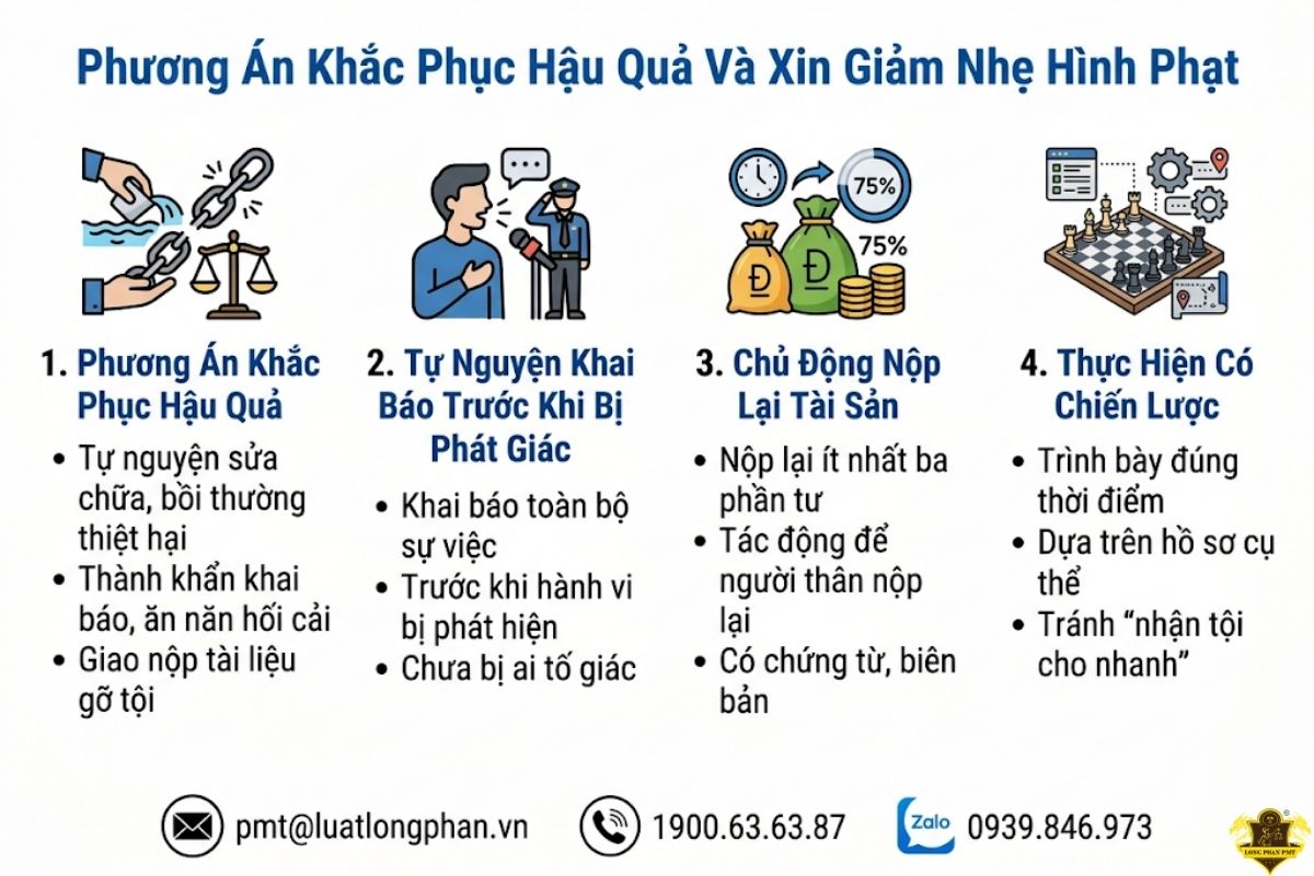 Các phương án khắc phục hậu quả và xin giảm nhẹ hình phạt hợp pháp.