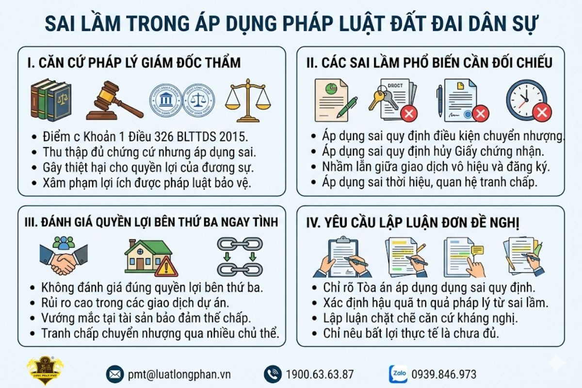 Các lỗi phổ biến về sai lầm áp dụng pháp luật đất đai dân sự làm căn cứ kháng nghị.