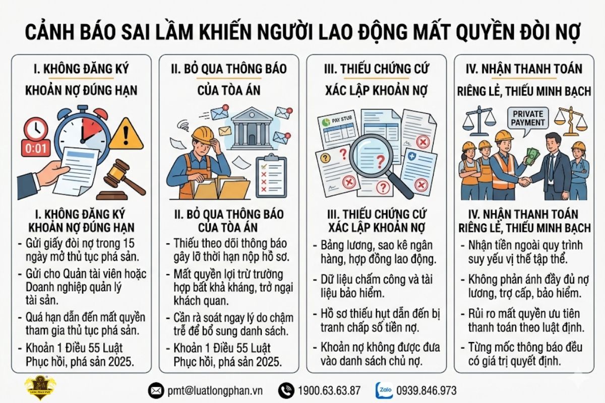 Những sai lầm phổ biến khiến người lao động mất quyền đòi nợ lương trong thủ tục phá sản.