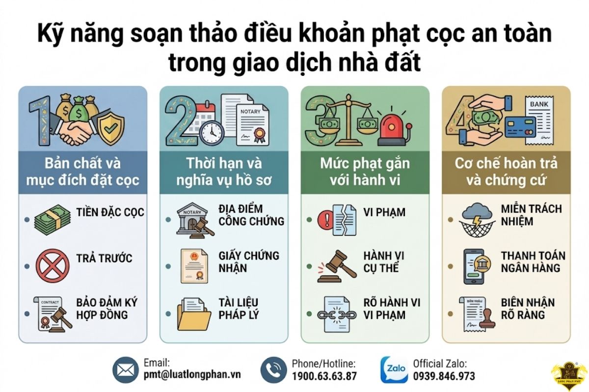 Kỹ năng soạn thảo điều khoản phạt cọc an toàn trong giao dịch nhà đất.
