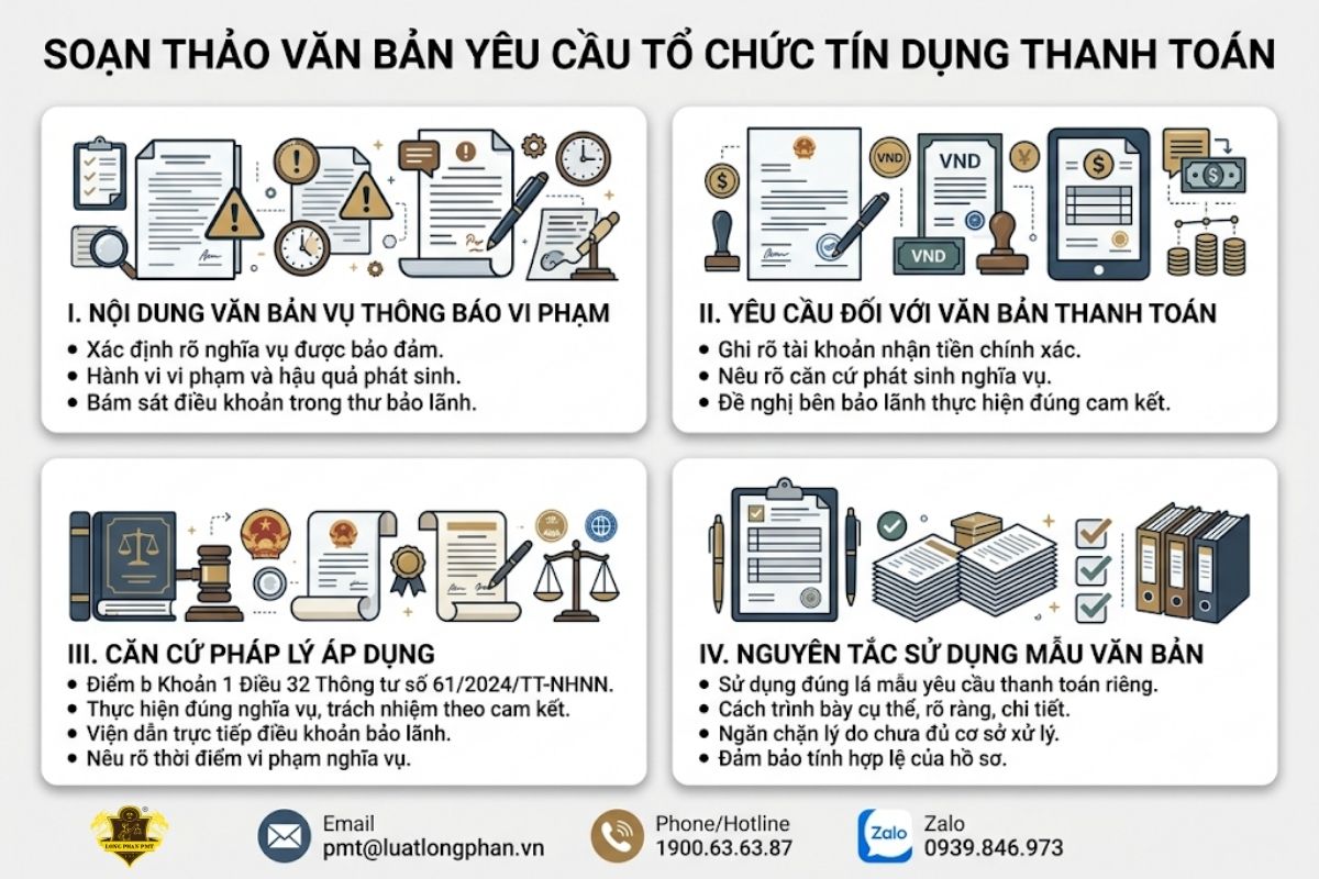 Hướng dẫn cấu trúc soạn thảo văn bản thông báo vi phạm và yêu cầu tổ chức tín dụng thanh toán bảo lãnh.