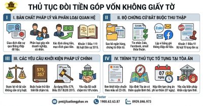 Quy trình sơ đồ các bước trong Thủ tục đòi tiền góp vốn không giấy tờ thực tế.