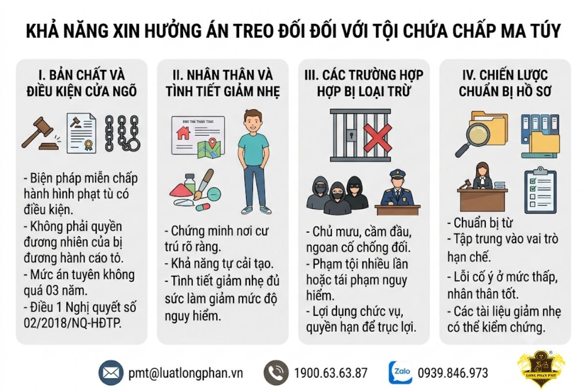 Hướng dẫn các điều kiện xin hưởng án treo đối với tội chứa chấp ma túy.