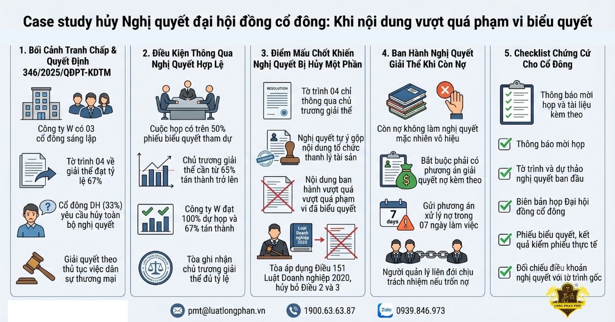 Sơ đồ tóm tắt vụ án yêu cầu hủy nghị quyết đại hội đồng cổ đông theo Quyết định 346.