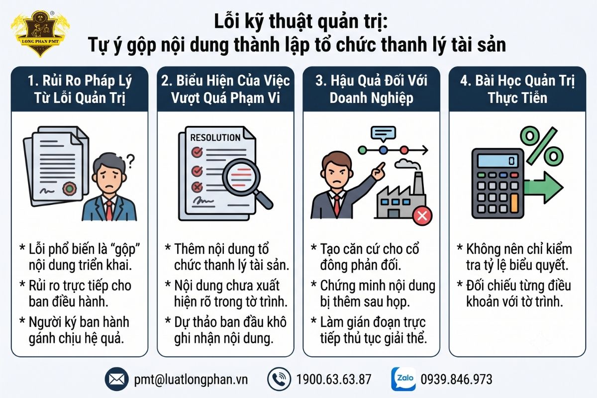 Đồ họa phân tích lỗi kỹ thuật tự ý gộp nội dung tổ chức thanh lý tài sản
