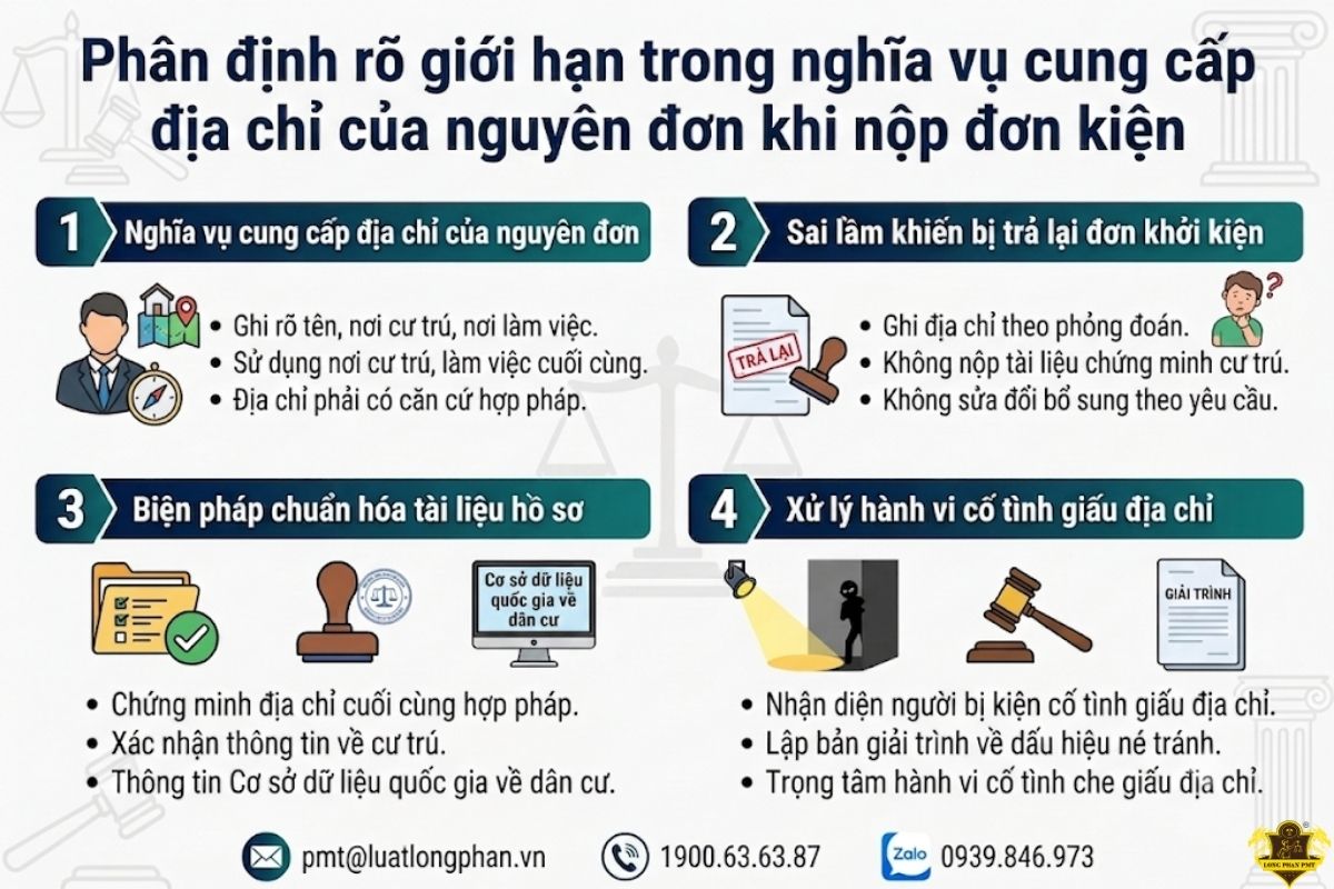 Giới hạn nghĩa vụ cung cấp địa chỉ của nguyên đơn khi nộp đơn kiện.